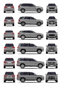 现实的suv 车设置 前视图 侧面视图 后退视图插画 正版商用图片0n6odb 摄图新视界