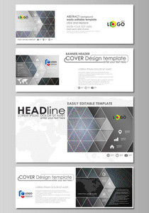 社会媒体和电子邮件标头集，现代的横幅。业务模板。矢量布局中常用的尺寸。多彩的深色背景，用抽象的线条。炫彩色彩混乱的 随机的 