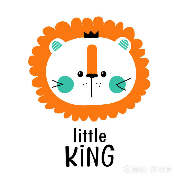 为印刷品海报斯堪的纳维亚设计的可爱的小狮子的向量例证