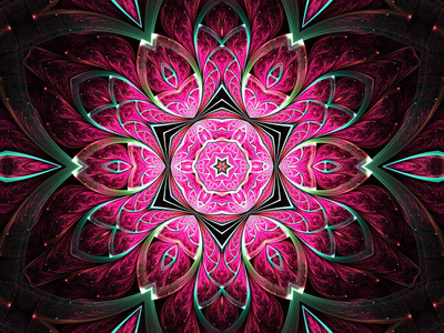 花状分形曼荼罗，为平面创意设计数码艺术作品