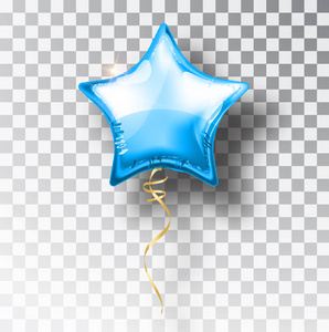 透明背景上的星蓝色气球。方氦气球事件设计装饰。气球隔绝了空气。气球打印样机。放养圣诞装饰品。矢量隔离对象