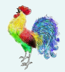 插图唱歌公鸡画的颜色图片