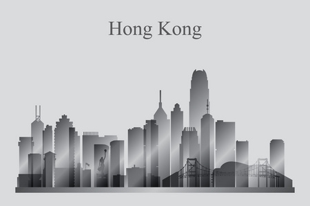 香港剪影在灰度 hong 香港城市天际线剪影照片