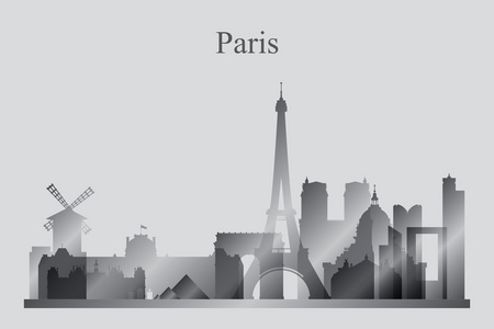 巴黎市的天际线轮廓在灰度