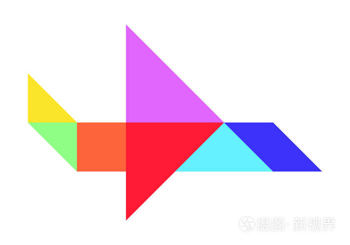 白色背景下飞机形状的彩色缠结拼图vect