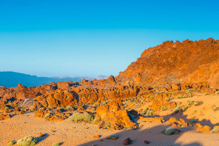 日出在 El Teide 火山的火山口, 特内里费岛, 加那利群岛