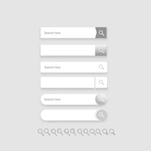 搜索栏矢量元素设计，灰色的背景上孤立的搜索框 ui 模板的设置。平的风格。矢量图 Eps 10