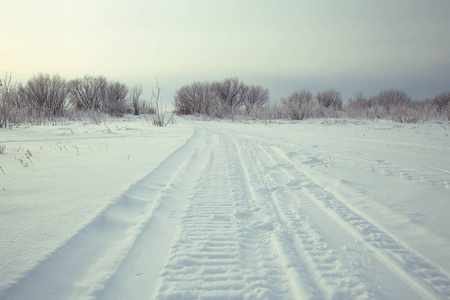 雪冬路足迹