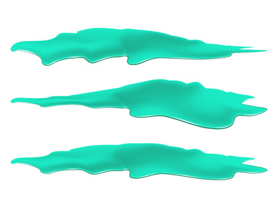 水坑里的水漏油事件集。蓝染色，在污水池里弄，滴。在白色的背景分离的矢量图