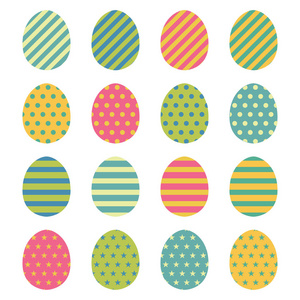 复活节蛋图标设置。复活节彩蛋复活节假期设计在白色背景上