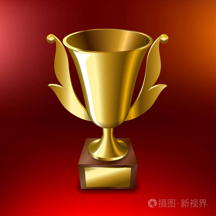 红色背景上的第一名的现实金质奖杯