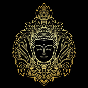 黄金佛头上花卉背景插画