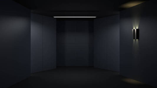 3d. 渲染简约和现代设计室空间背景, 低按键照明