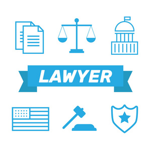 律师概念。律师在平面风格的图标。律师签字和 symb