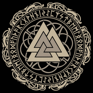 符文walknut,神奥丁的标志装饰饰品的斯堪的纳维亚织造和挪威符文一环