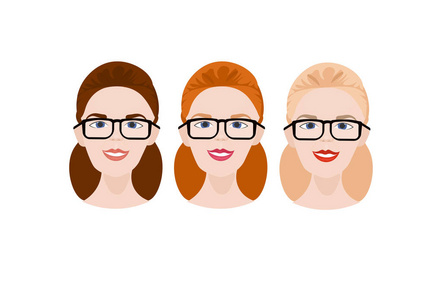 一组妇女在眼镜外形图标女性脸头像