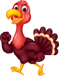 可爱的火鸡卡通走着微笑和拇指向上照片