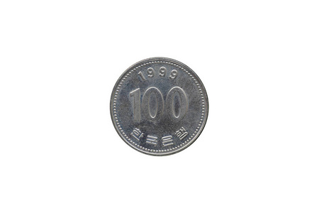 100韩国儿子硬币年1999被隔绝在白色背景上