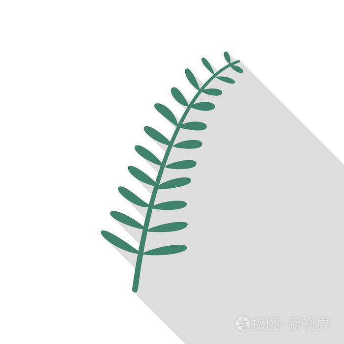 橄榄树枝标志.水蓝图标与平面样式阴影路径