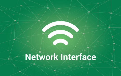 网络接口白色文本插图与绿色星座作为背景和信号栏图标