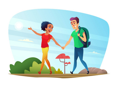 自然人物快乐情侣在大自然中有一段旅程.卡通人物设计照片