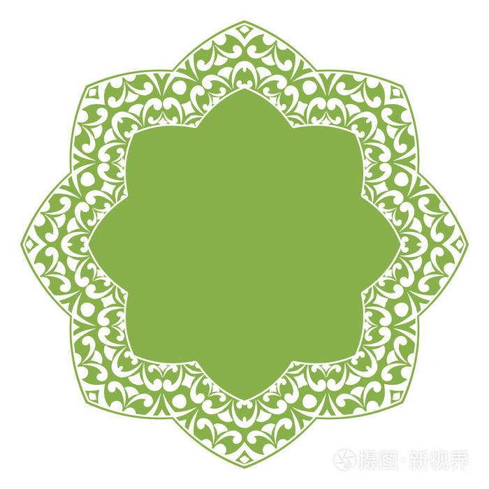 卷发的复古风格中的圆绿色帧.巴洛克式的圆形光滑元素边框