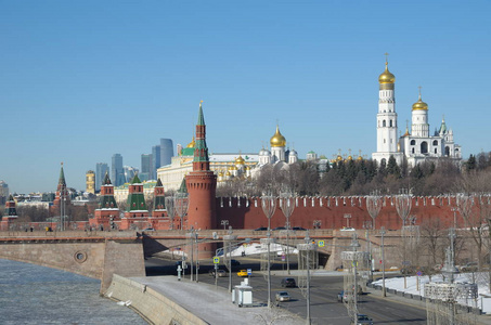 莫斯科克里姆林宫, 大 Moskvoretsky 大桥和 Moskvoretskaya 堤, 莫斯科, 俄罗斯的美丽景色