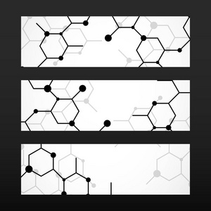 与六角形分子 Dna 结构的横幅。几何抽象背景