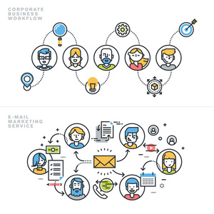 扁线设计理念为企业的业务流程，公司档案，团队，电子邮件营销服务 通讯 客户关系管理