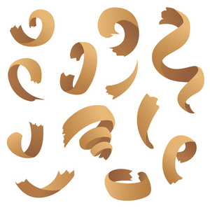 刨花和木屑从木工刨床.白色背景上的孤立.矢量图像照片