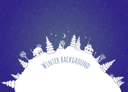 冬天背景与在山的白色剪影