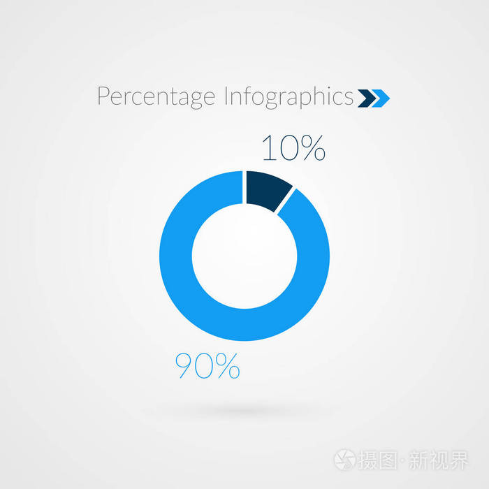 10 90%蓝色饼图符号.百分比矢量信息图表.孤立的圆图