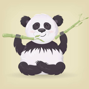 矢量图的一只熊猫。熊猫吃竹子。中国食品