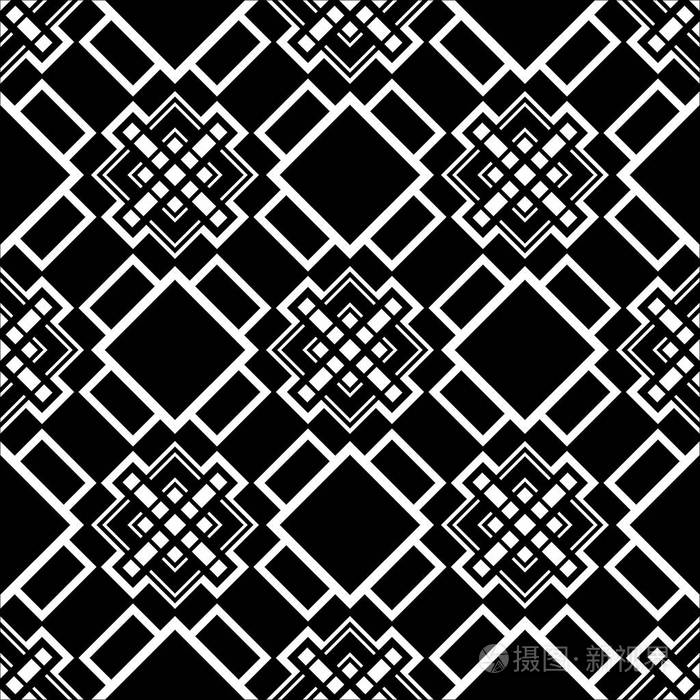 抽象艺术装饰黑色几何装饰无缝图案背景.设计模板