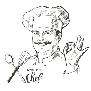 厨师厨师矢量线素描手绘插画照片