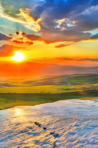 五彩缤纷的画的日落在山谷
