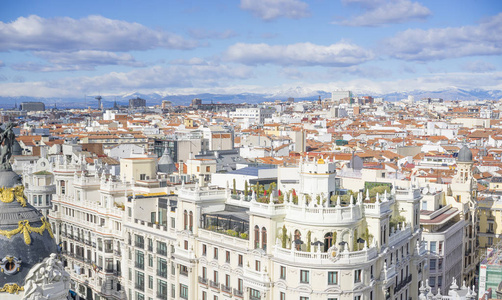 全景鸟瞰的 gran via，在马德里，西班牙，欧洲的首都主要购物街