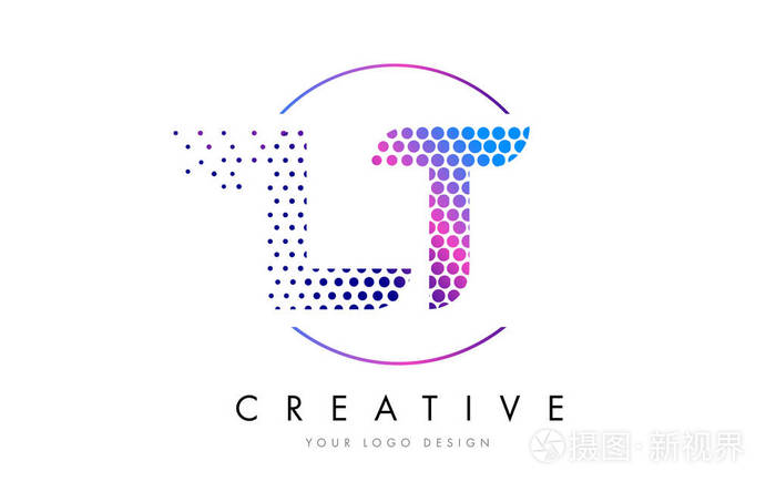 lt l t 粉色洋红色点缀泡沫字母标志设计矢量