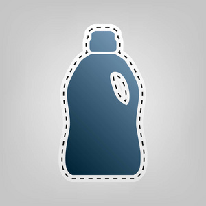 清洁的塑料瓶。矢量。轮廓切割出在灰色背景的蓝色图标