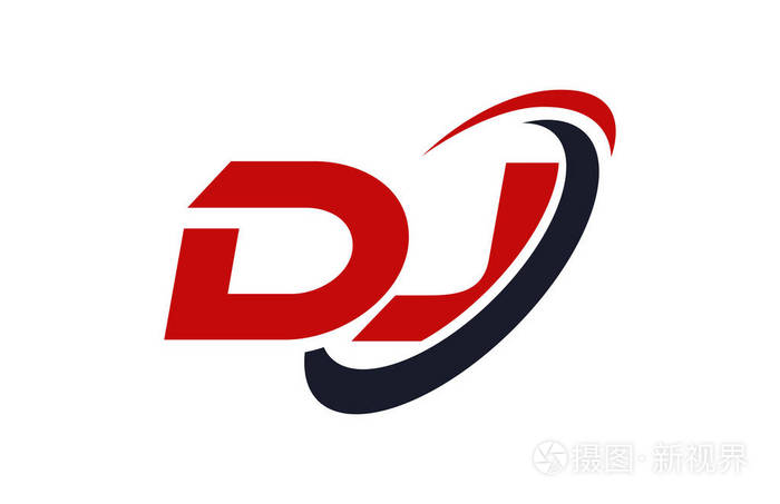 dj徽标旋风椭圆红色字母矢量概念