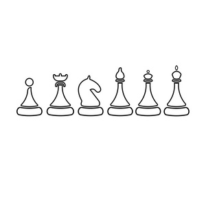 矢量集素描国际象棋人物-国王, 皇后, 主教, 骑士, 飞车, 典当.