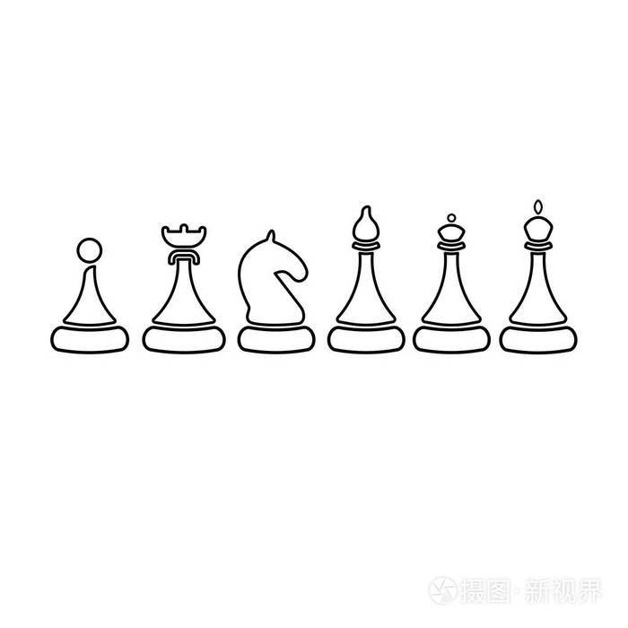 矢量集素描国际象棋人物国王皇后主教骑士飞车典当在白色背景上
