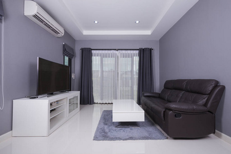 住宅内部的现代客厅的沙发和电视