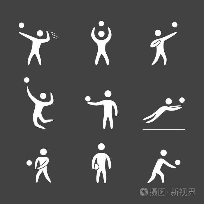 轮廓的数字排球球员图标集
