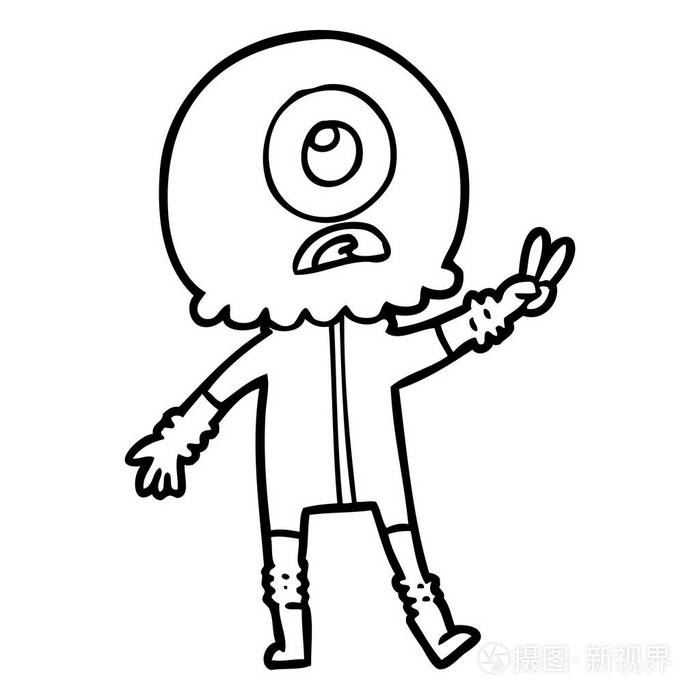 卡通独眼巨人外星人宇航员给和平标志插画-正版商用图片0n9j58-摄图新