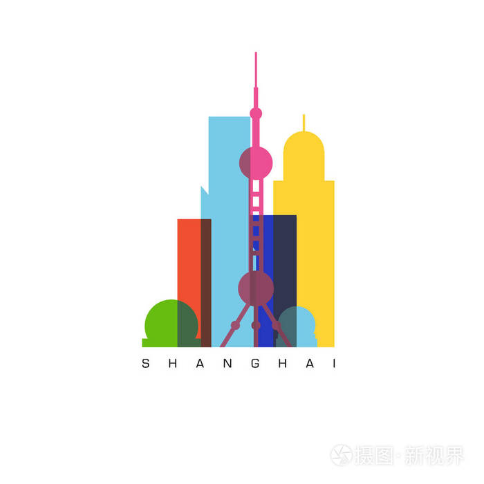 上海.矢量城市剪影与窗口.矢量插图