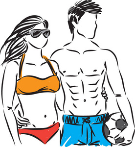 男子和妇女在游泳衣矢量插图