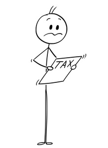 不快乐的人的卡通或商人阅读税务评估