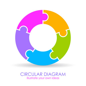 五个部分彩色拼图圆图布局照片