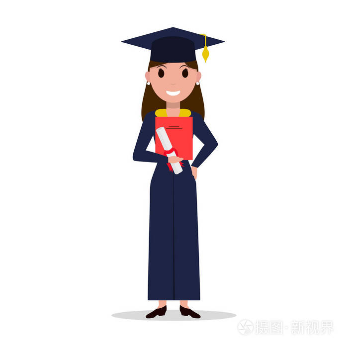 矢量卡通学生女大学毕业生